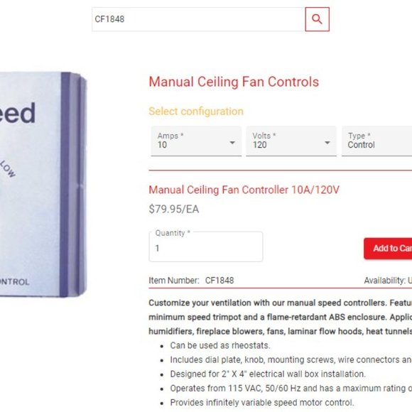 Manual Ceiling Fan Controller 10A/120V - Picture 5 of 5